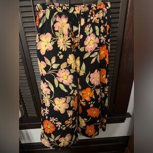 Rachel Zoe Wide Leg Pants Dark Floral Rayon Boho Flower  L